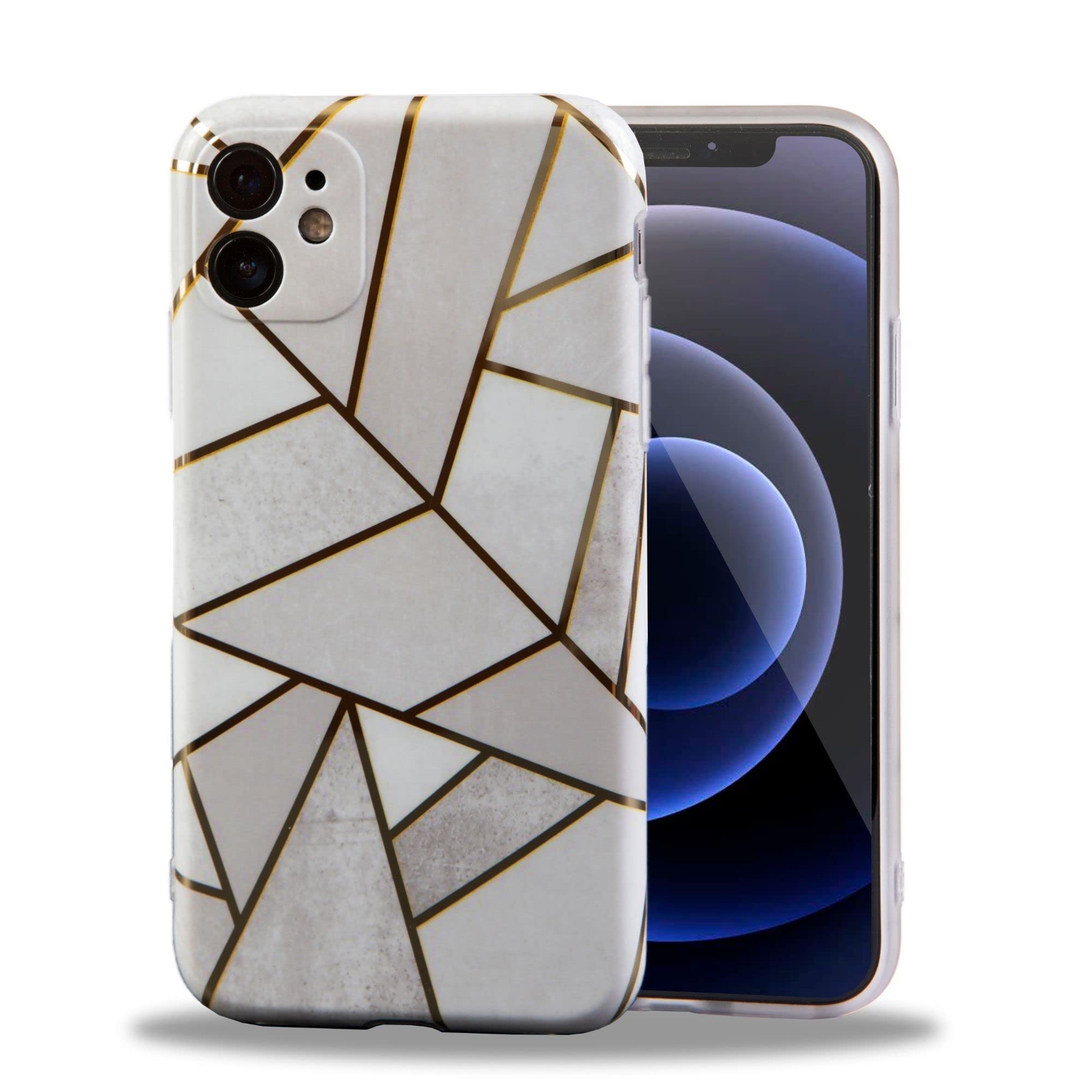 Stonzo Series TPU Back Cover Case Compatible with iPhone 14 Pro- Luxurious Geometric Design with Gold Accents, Sleek and Durable Protection for Your iPhone (iPhone 14 Pro, Gray)