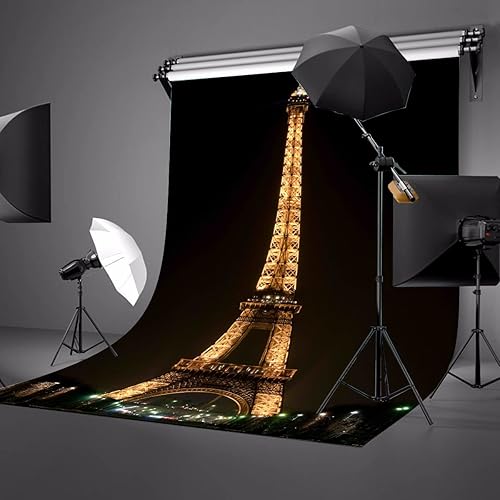 Miniatura 4 de Fondo negro para fotografía que ilumina la Torre Eiffel para sesión de fotos, 5 x 7 pies, uso para fotografía, telón de fondo de boda, fiesta, feliz