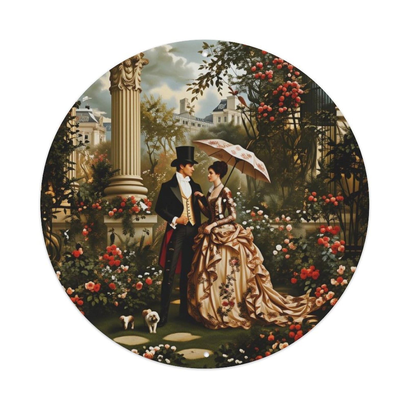 Vintage European Garden Noble Couple Round Wall Decor Sign Vintage Aluminium Metal Sign, Retro Wall Decor for Home, Bar, Garage & Farmhouse 20x20cm