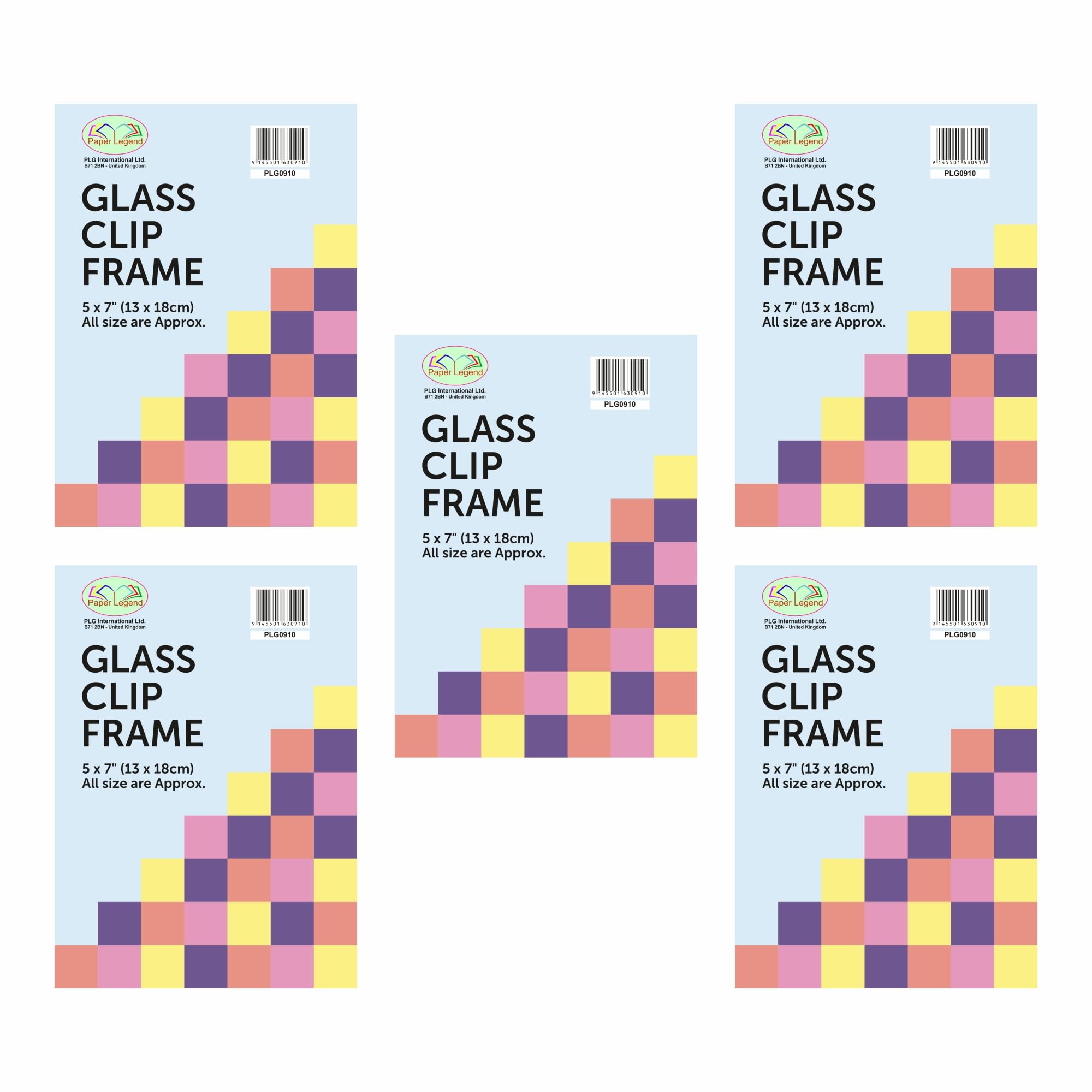 (Set of 5) 7" x 5" Inch Glass Front Frameless Clip Frame Classic Wall Mountable Picture Frame For Home, Office Portraits, Certificates, Posters (13 x 18 cm)