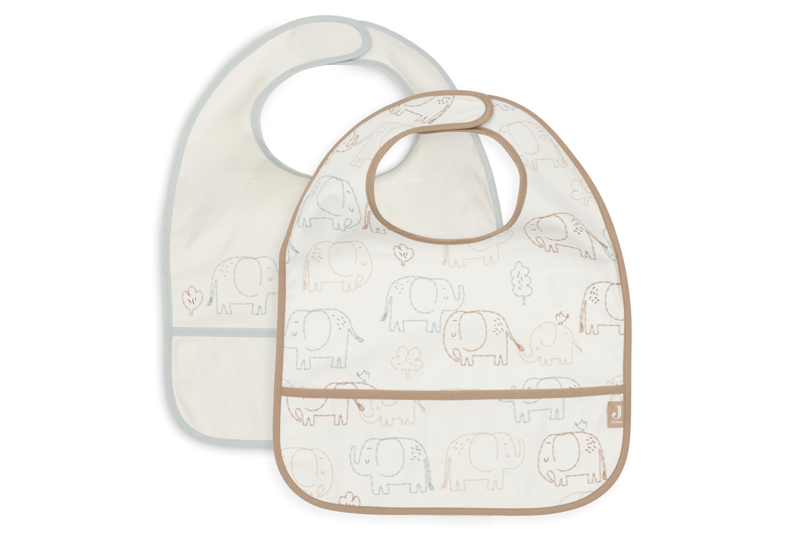 Jollein Baby Bibs - Elephant Tales - 2-Pack - Waterproof Bibs - with Velcro - Baby Bib - Bib Bandana, Infant/Toddler