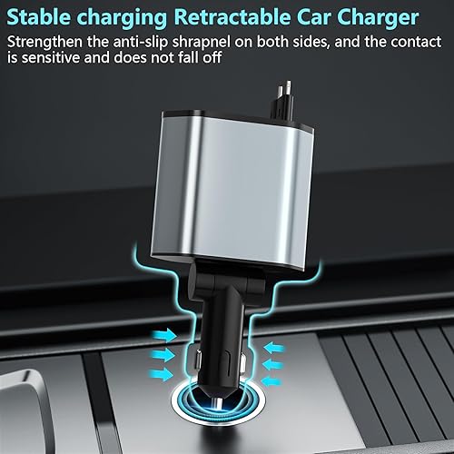 Miniatura 7 de Cargador retráctil para automóvil, cables retráctiles de 120 W y 2.7 pies y 4 puertos electrónicos, accesorios de automóvil compatibles con
