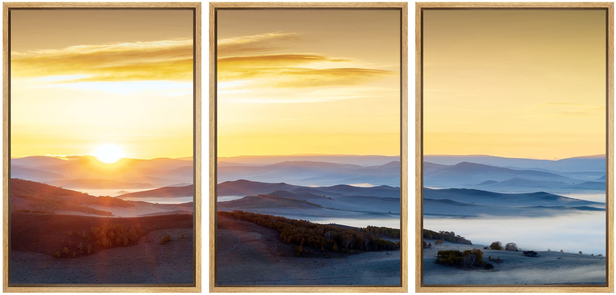 SIGNWIN Framed Canvas Print Wall Art Set Sunset Mountain Range Skyline Horizon Nature Wilderness Photography Realism Decorative Scenic Rustic Chic for
