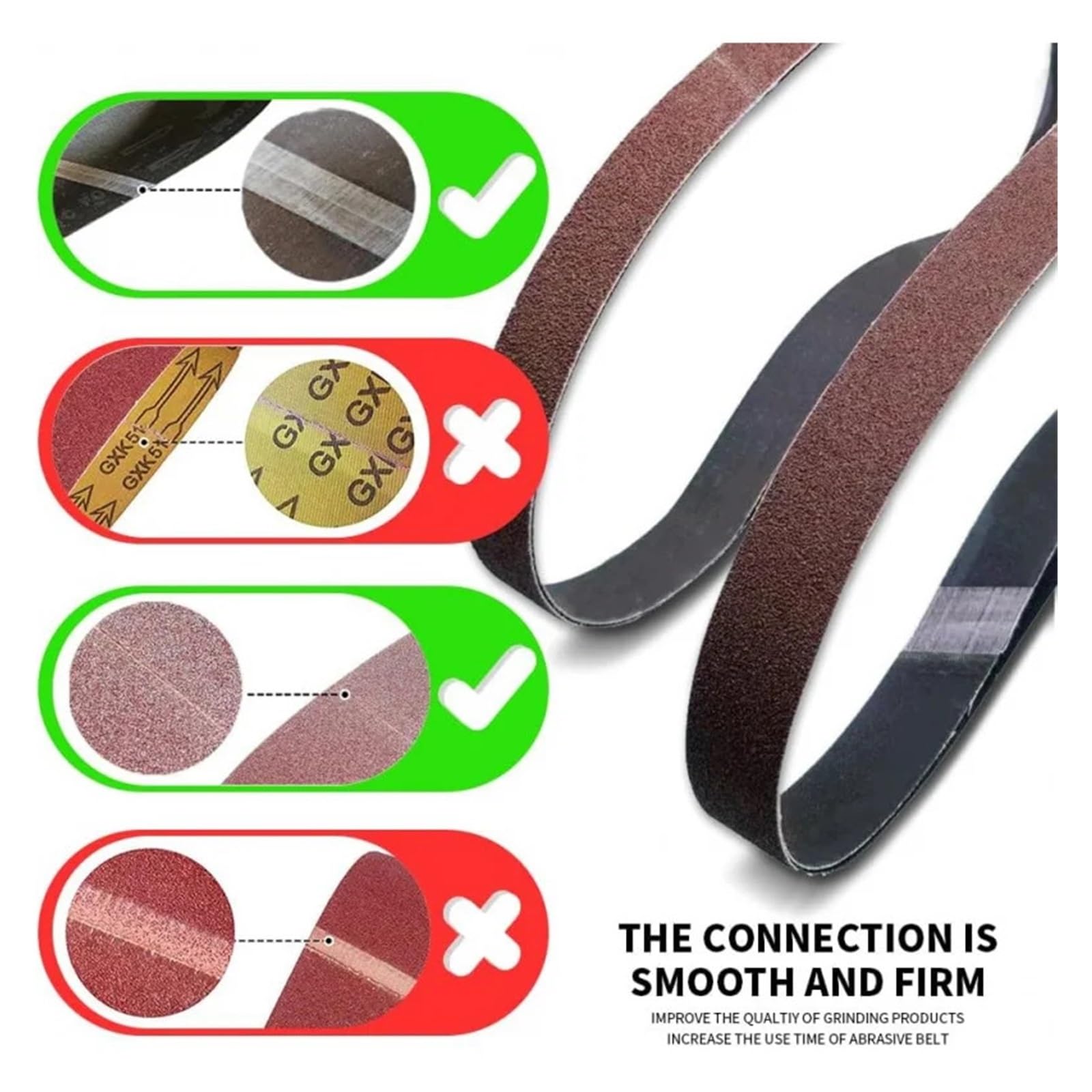 Schleifbänder 1/2 x 18 Zoll Schleifbandset, 60-teilige Packung (40/60/80/120/150/240 Stück, je 10 Streifen), Aluminiumoxid-Schleifband, geeignet für