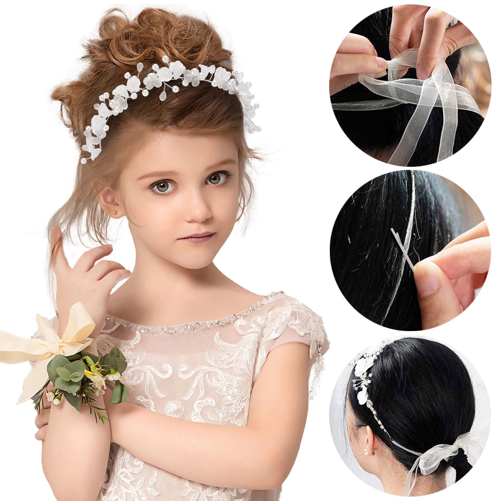 Coroncina Comunione Bambina - Con Fiori E Perle Regolabile