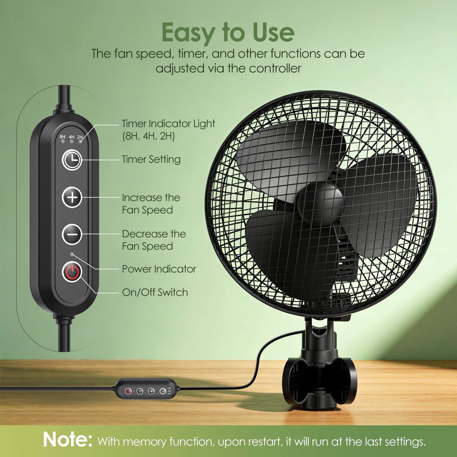 Lot de 2 ventilateurs à pince avec oscillation double, 315 CFM, 2 vitesses, 32dB, inclinaison verticale 120°+oscillation horizontale 90°, minuterie 2/4/8H, Pour tente de culture, serre, maison, bureau