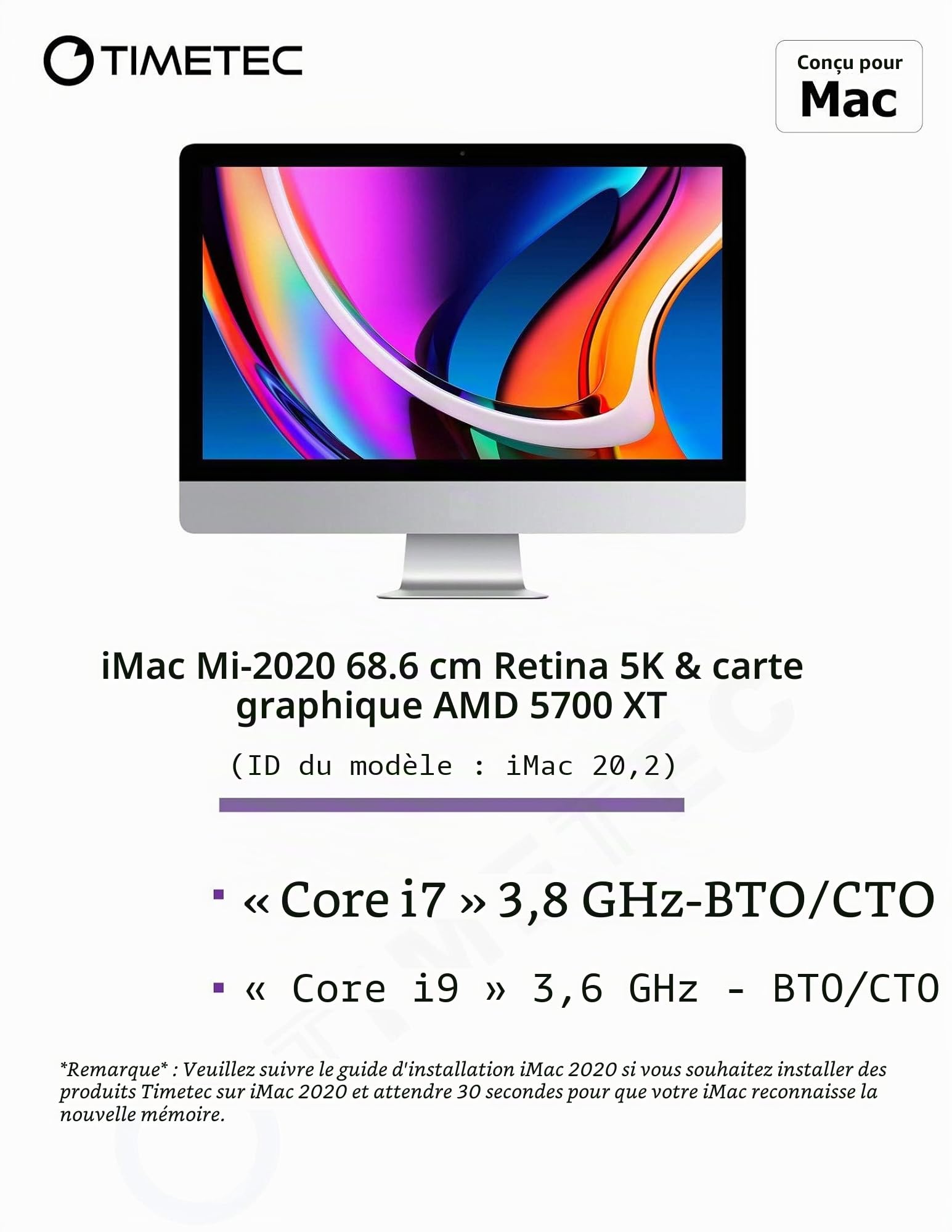 Timetec 32 Go KIT(2x16 Go) Compatible avec Apple DDR4 2666 MHz / 2667 MHz pour iMac mi-2020 (20,1/20,2)/mi-2019 (19,1) 27'' avec Retina 5K, Fin 2018 Mac Mini (8, 1) RAM PC4-21333/PC4-21300 Mac