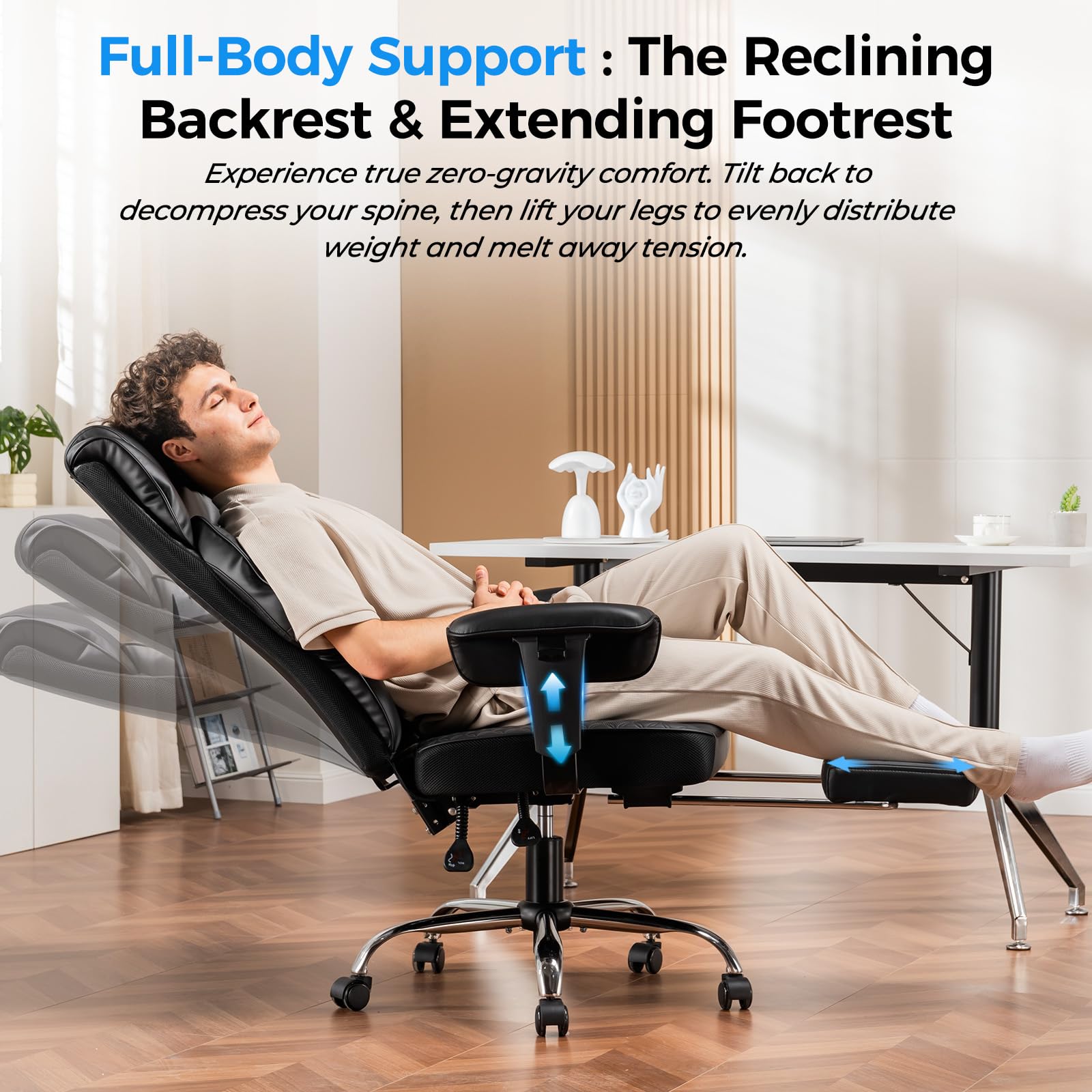GTPLAYER Chaise de gaming, large chaise de bureau avec ressort de poche, chaise ergonomique pour PC, réglable et pivotante avec repose-pieds, en simili cuir, 180 kg, couleur noire