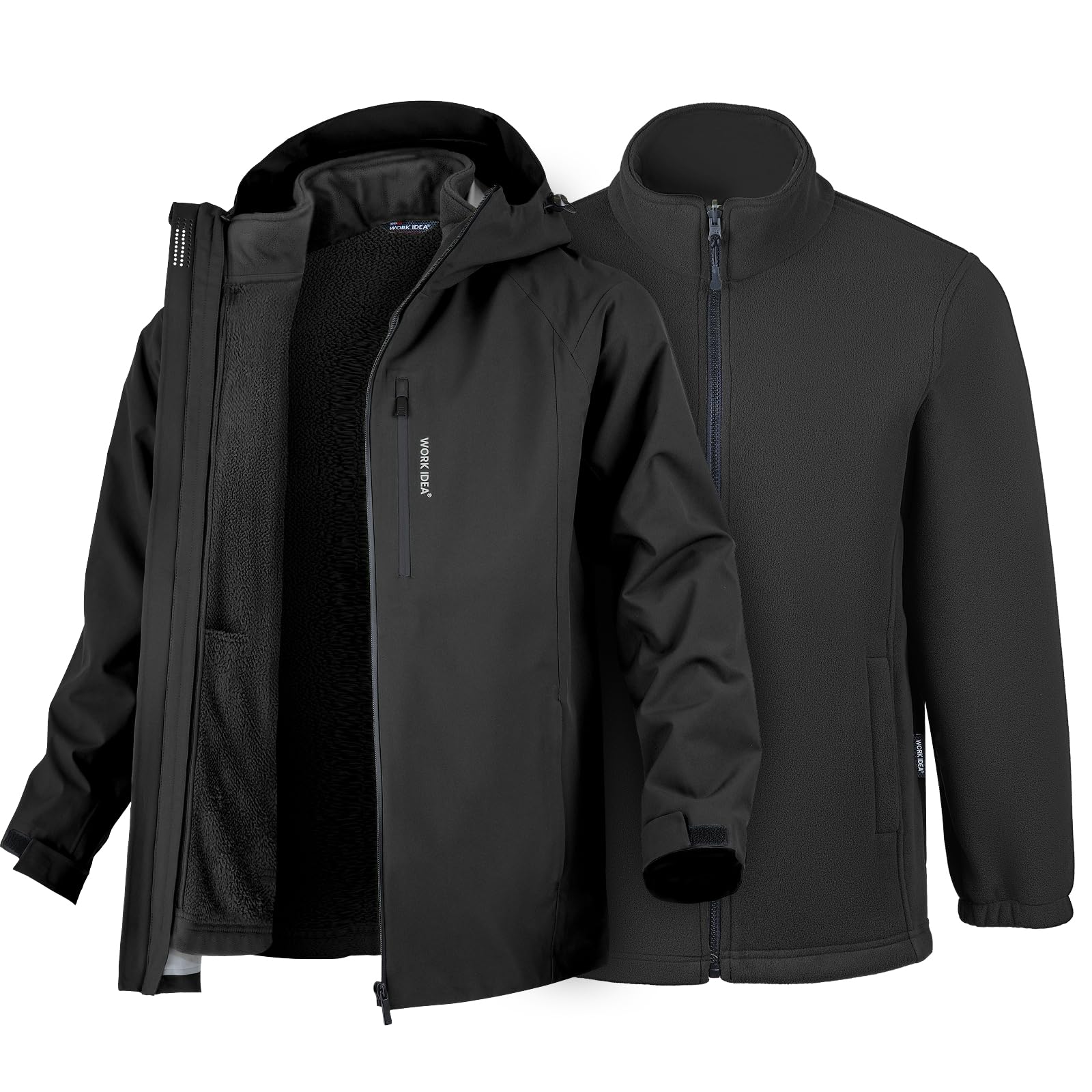 WORK IDEA Herren 3-in-1 Jacke, Wasserdicht (10000 mm Wassersäule), Atmungsaktiv, Winddicht mit Kapuze und Fleece-Innenjacke - Funktionsjacke für Wandern, Fahrrad, Camping und Outdoor
