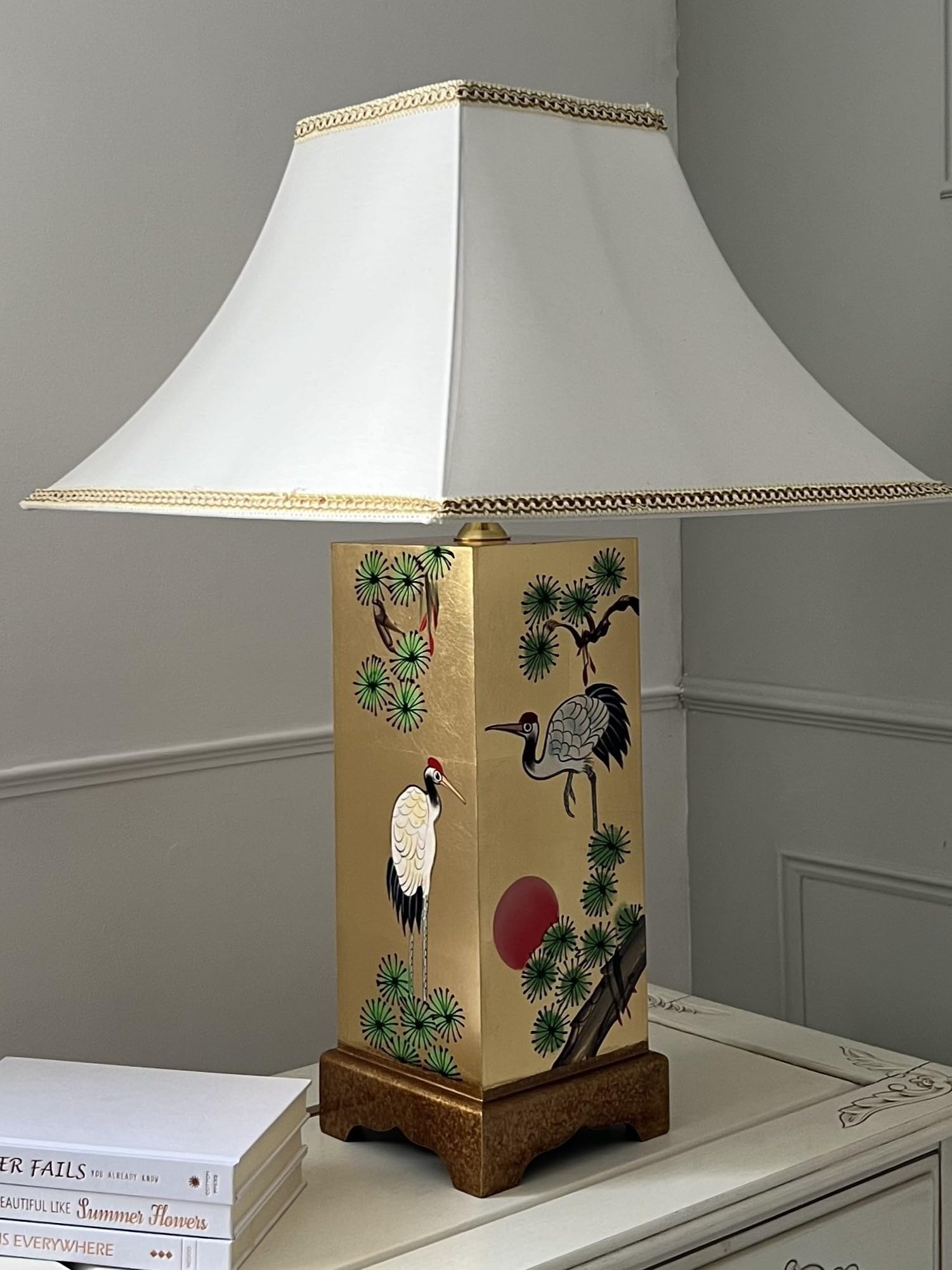 China Warehouse Direct Gold Table Lamp Oriental Chinese Furniture, Leaf Lamp With Shade