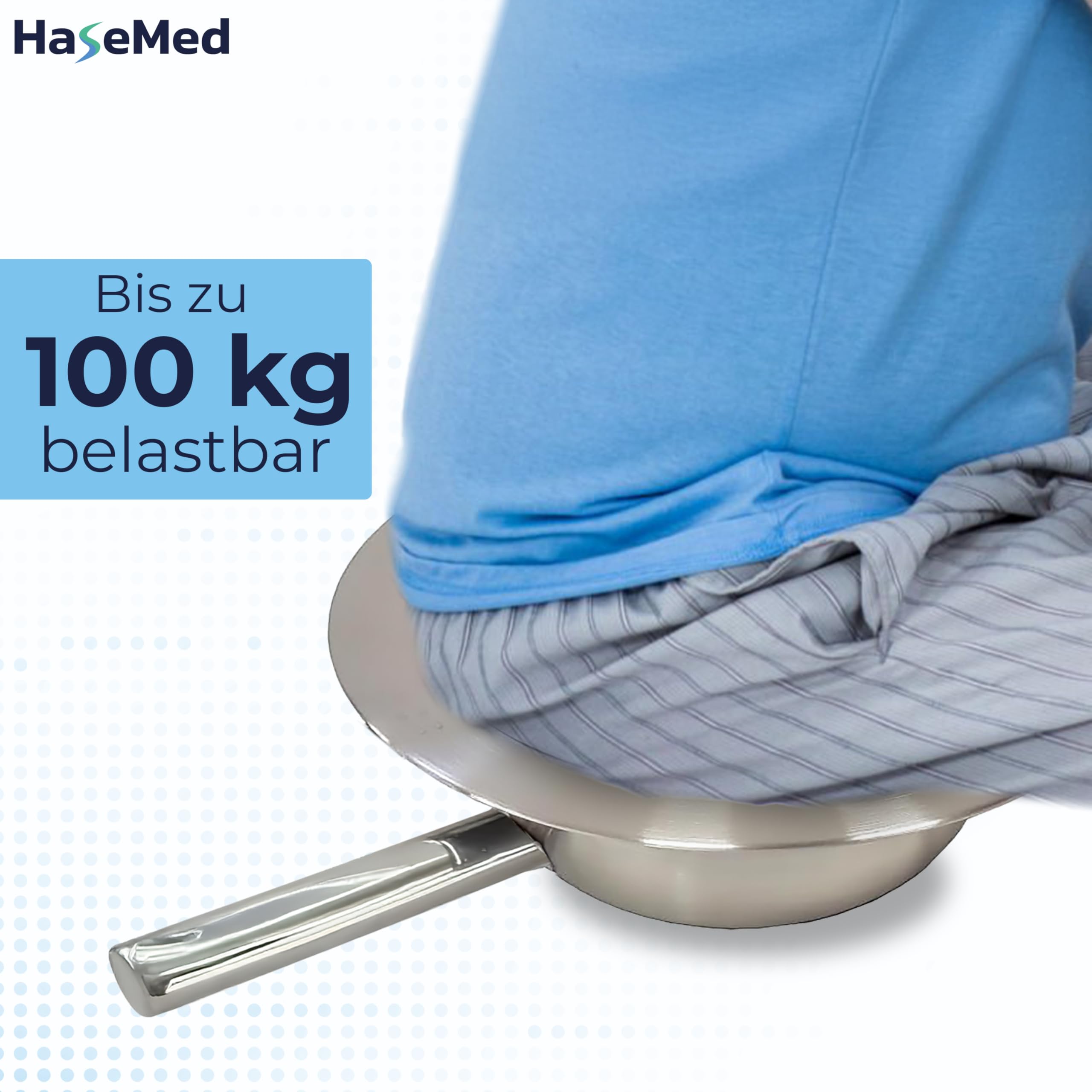 HaseMed Steckbecken mit Deckel – Edelstahl, 31 cm, 1 Stück – Hygienisches Pflegebett-Zubehör für Klinik & Zuhause – Wiederverwendbar, rostfrei & leicht zu reinigen – Bettpfanne für Erwachsene