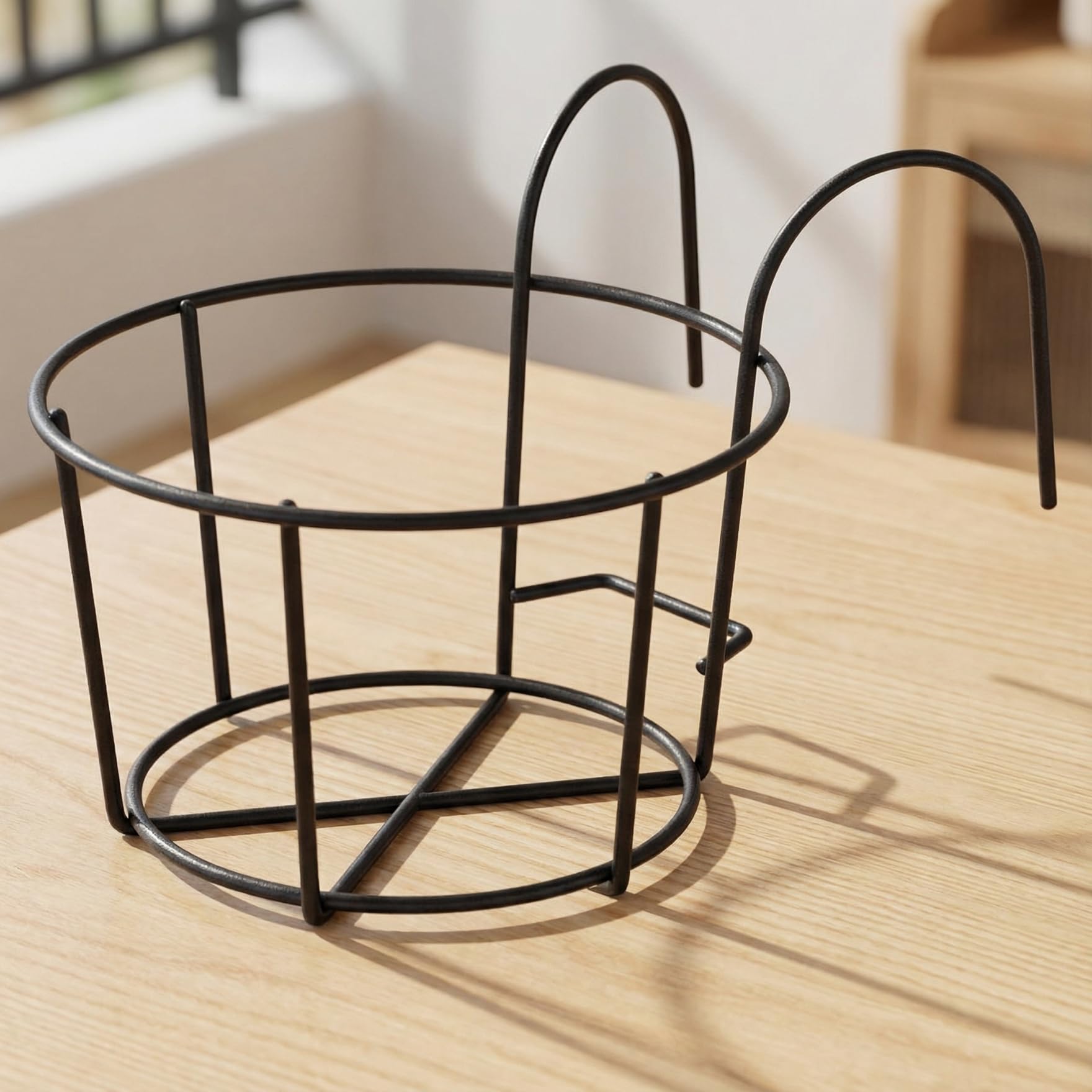 ecofynd 1 Pack Round Metal Hanging Flower Pot Stand For Railing planters, Gamla stand Pot Holder for Balcony decoration items outdoor, Plant stands for balcony, Flower pot stand indoor (Black, PS028)-picture-25