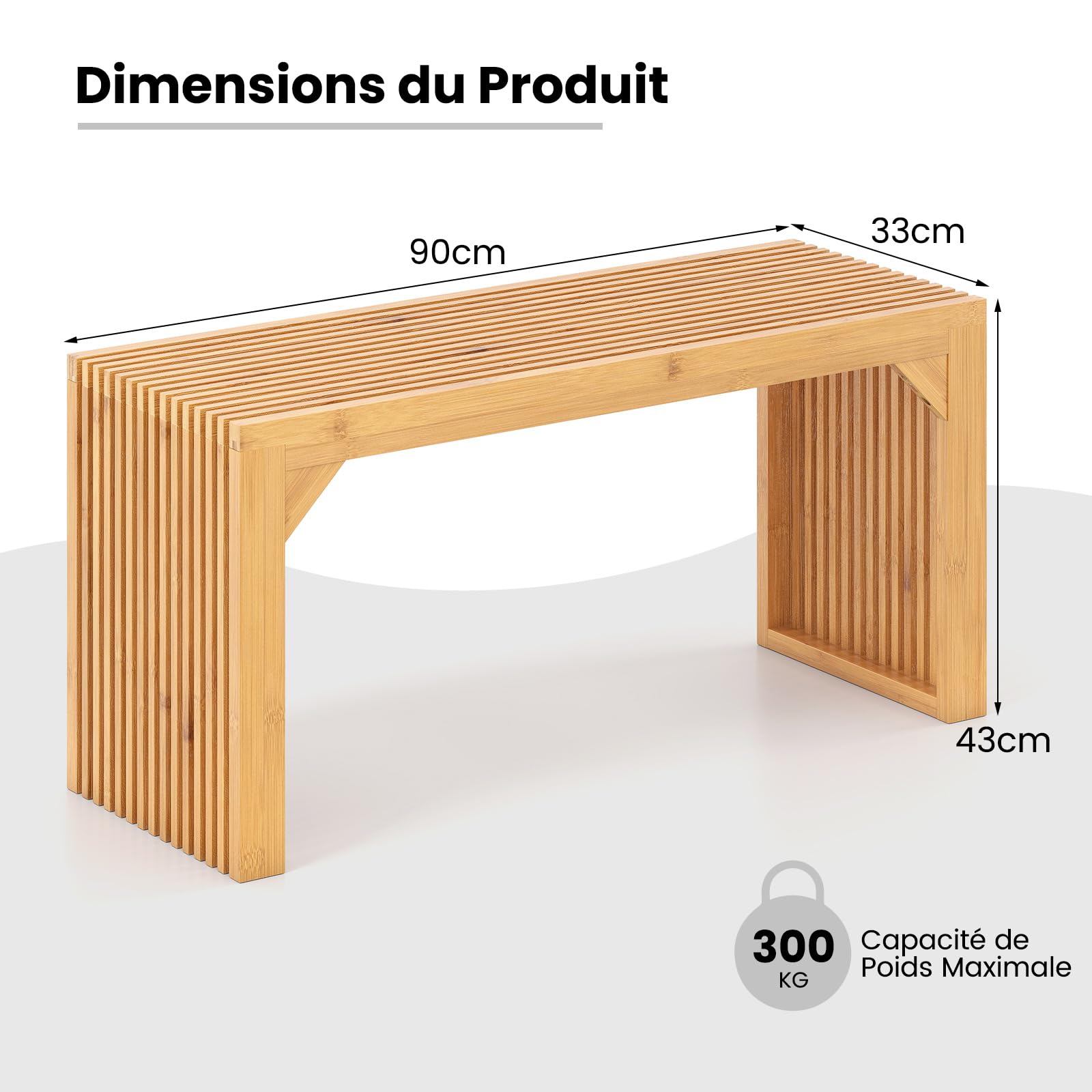 COSTWAY Banc Bout de Lit 90 cm, Banquette Lit en Bambou, Plateau à Lattes, Structure Triangulaire, Banc pour Chambre Salon Entrée Cuisine, Charge 300 kg, 90 x 33 x 43 cm
