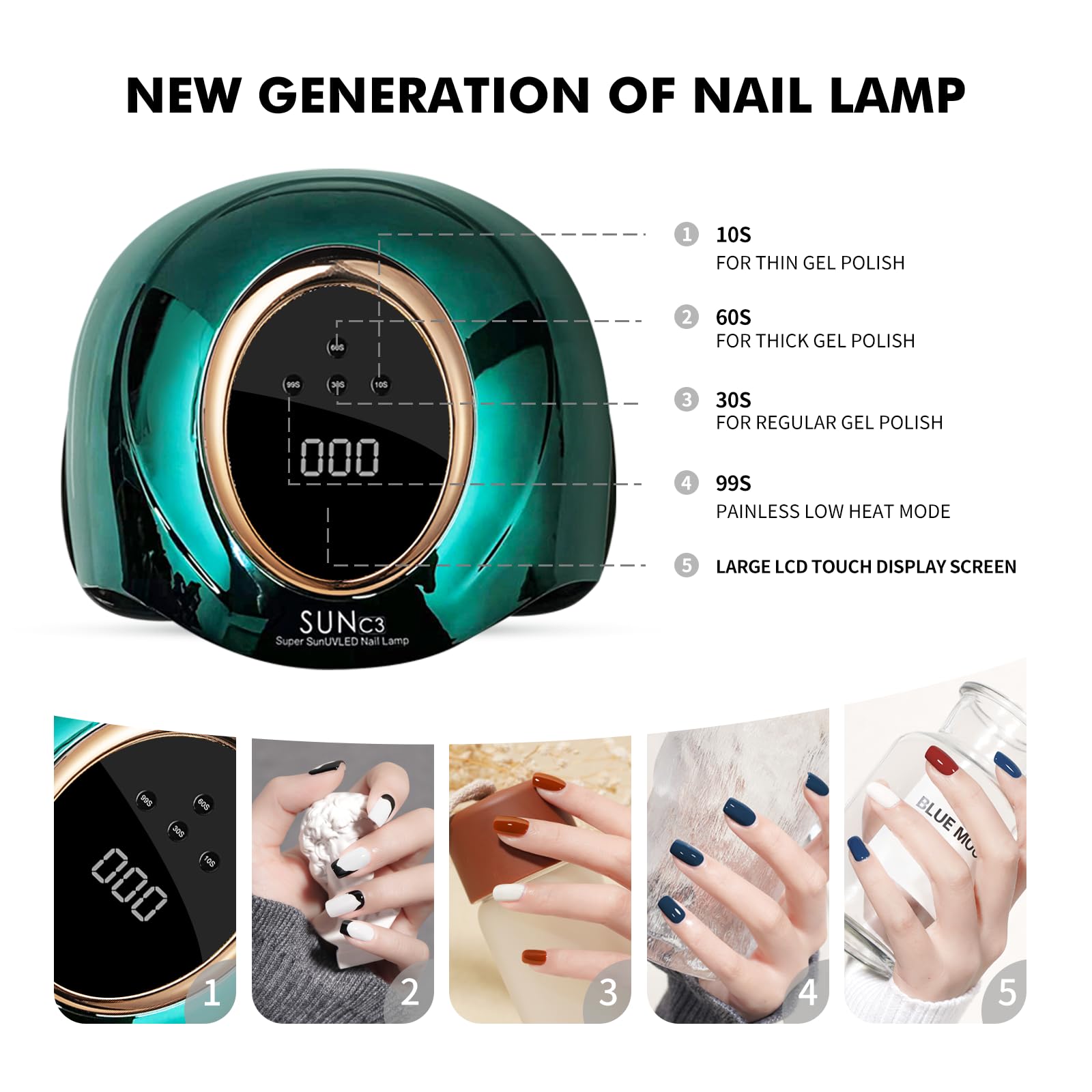 Luz UV para uñas de gel 288W lámpara UV de uñas con 63 cuentas LED para esmalte de gel con pantalla LCD, sensor automático y 4 ajustes de temporizador, lámpara de uñas profesional 5