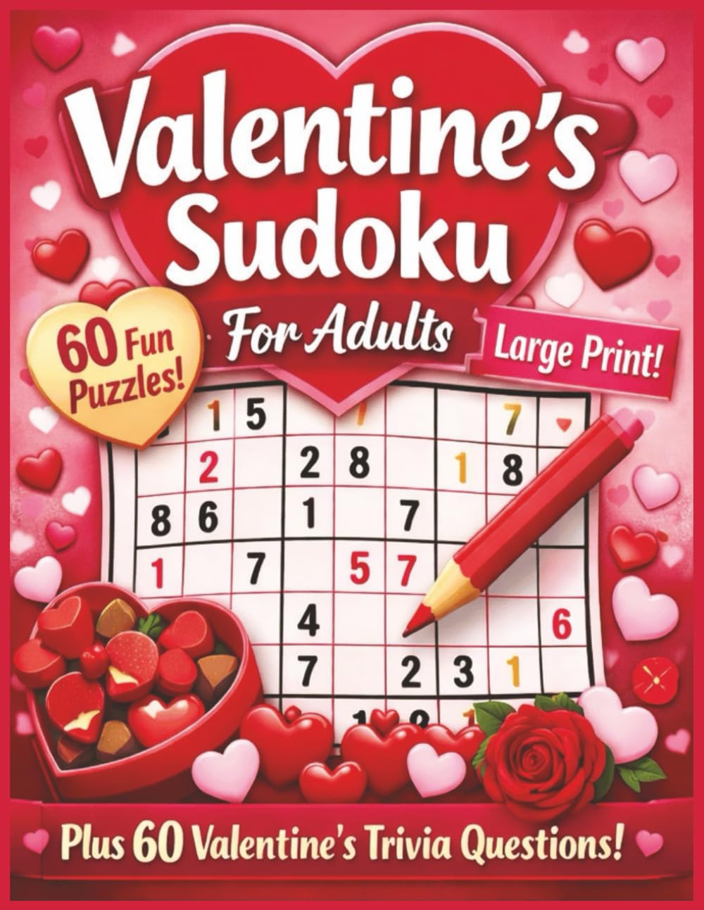 Valentine's Sudoku: 60 Large Sudoku Puzzles & Valentine's Trivia Questions | 8.5 x 11 | Large Print | Easy To Read