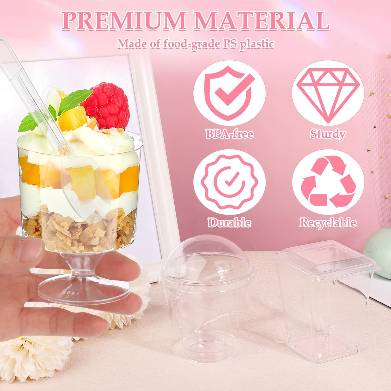 435 PCS Plastic Dessert Cups with Lids and Spoons, 5 oz and 3 oz Mini Clear Shooters Cups for Desserts, Appetizer, Ice Cream, Pudding, Jelly, Fruit, Mousse