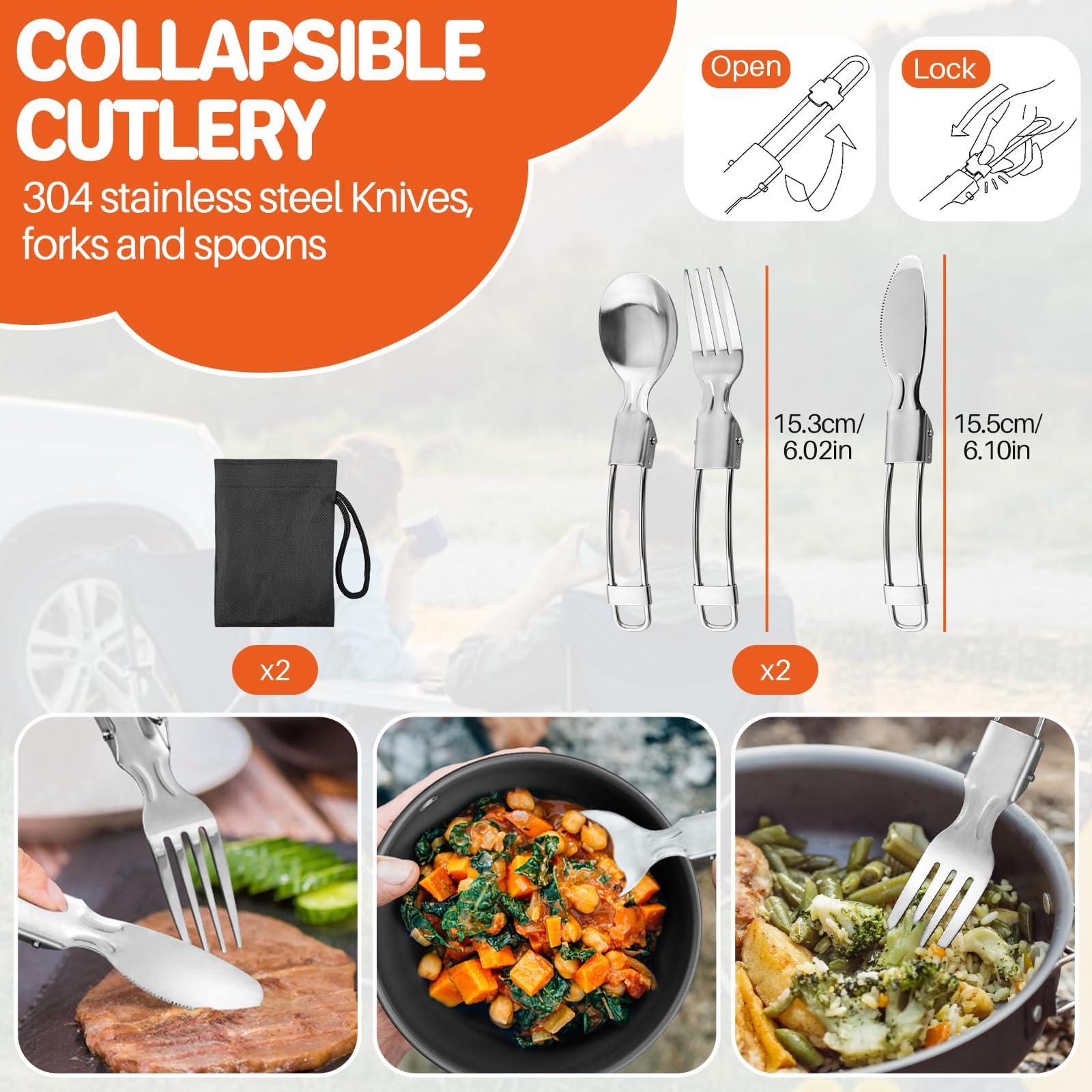 FUNYKICH Campingservies, 17-delig, aluminium campingkooktoestel, potten, beker, opvouwbaar bestek, campingservies voor 2 personen, outdoor, picknick, wandelen