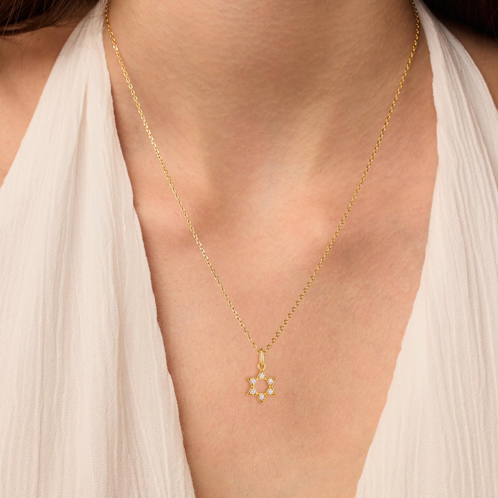 Collar de oro de 18 quilates para mujer, oro amarillo de 9 quilates, 14 quilates, 18 quilates, 9,6 x 11 mm, collar con colgante de estrella con diamante creado en laboratorio, cadena Rolo: 40 +