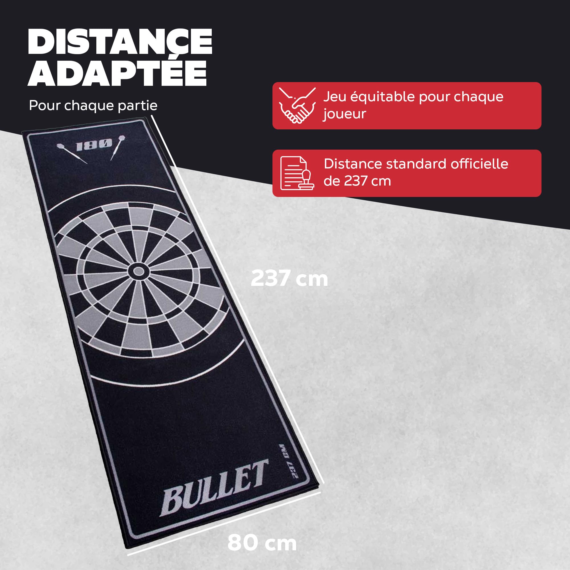 Tapis de fléchettes professionnel - 237 x 80 cm - Accessoire de fléchettes pour la maison, le bureau, le pub, les fêtes - Tapis de fléchettes avec indicateur de taille de tournoi et ois - Tapis de