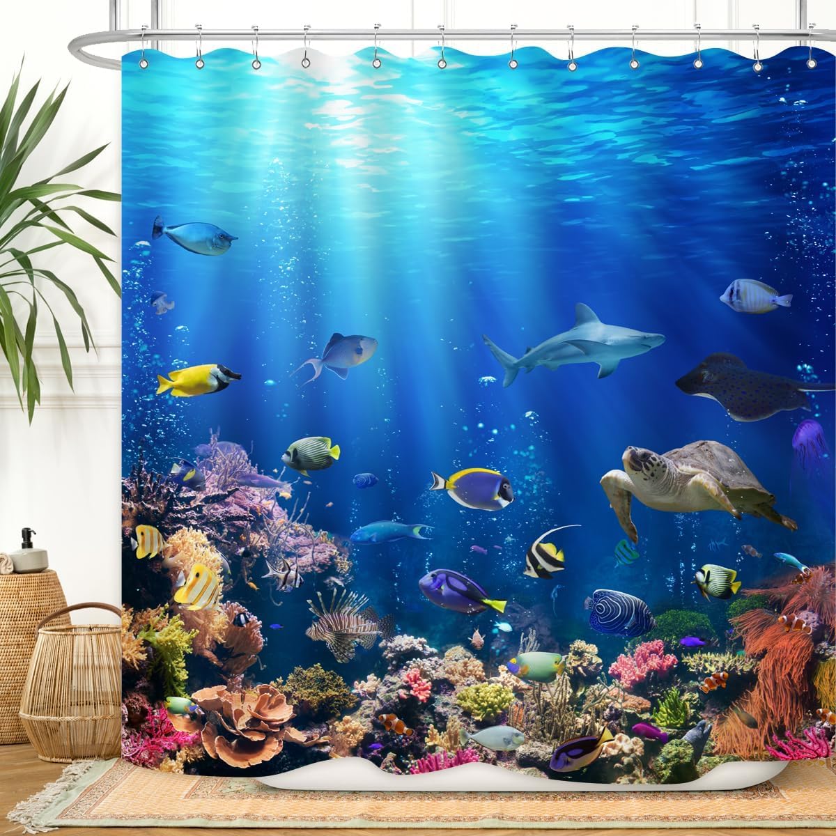 GLKSDLPO Ocean Underwater Shower Curtain - Colorful Tropical Fish & Coral Reef, 3D Art Printing Bathroom Shower Curtain Wet Room(80x180cm/31x71in(WxH)