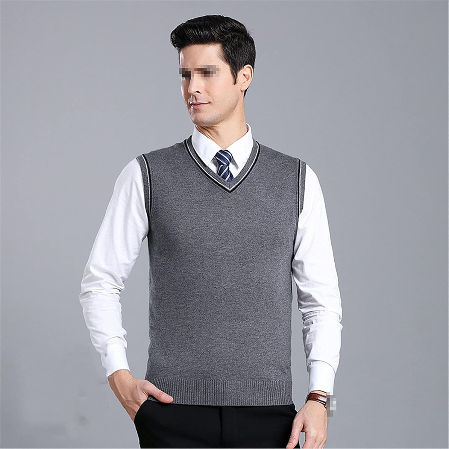 Autumn Winter Solid Color V-Neck Casual Male Sweater Vest Men Pullover Knitted Sleeveless Men Wool Sweater