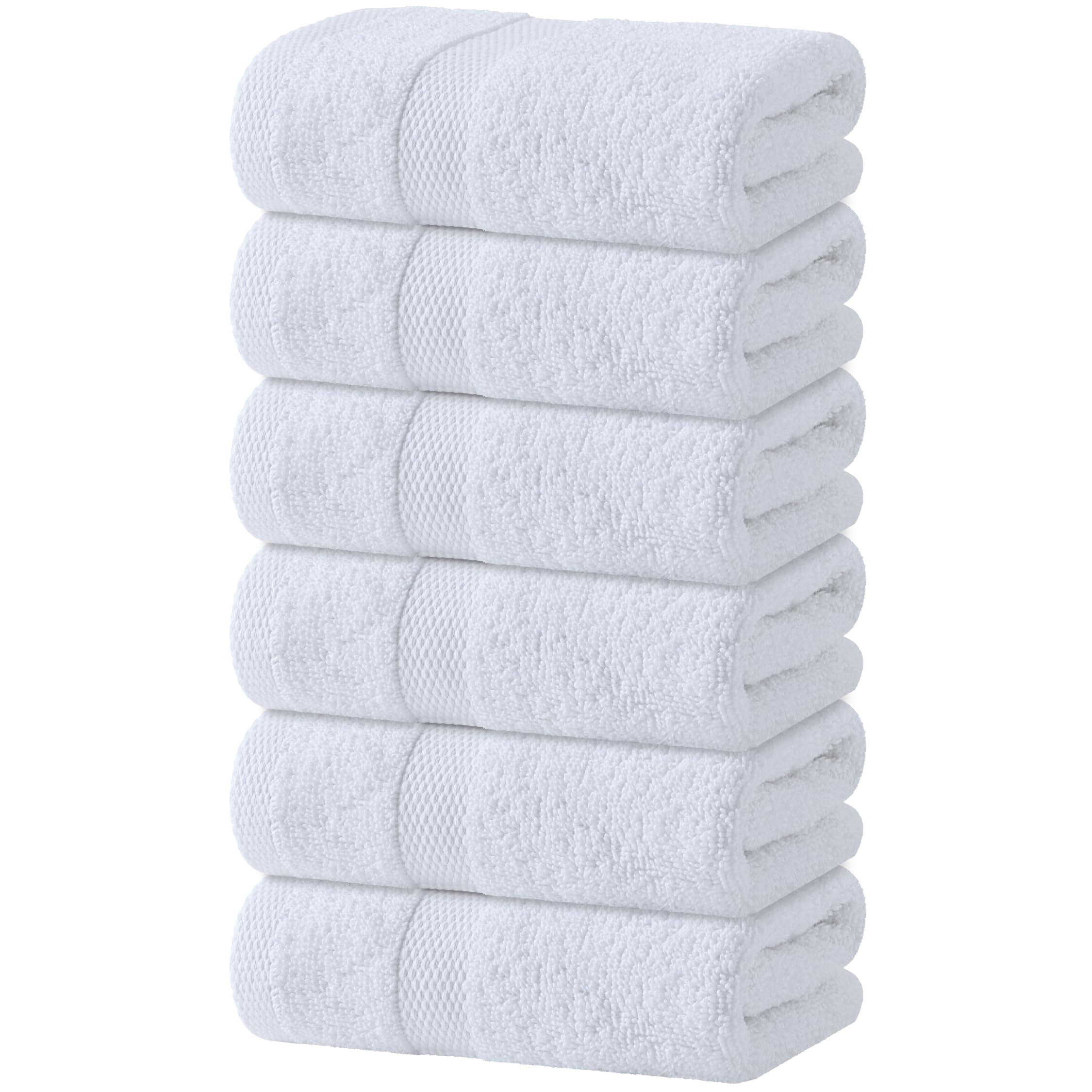 white hand towels set for bathroom, 6 pack - cotton hand towel set for gym, kitchen and spa, 16x27 inches soft highly absorbent quick dry terry salon towels