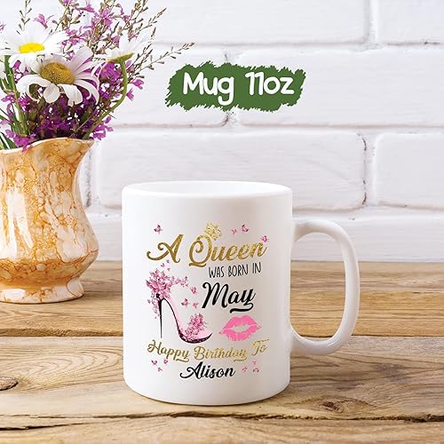 Miniatura 5 de Taza de té de cumpleaños personalizada  A Queen Was Born  Taza de café personalizada de cerámica de cumpleaños para mujeres  Regalo personalizado de