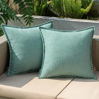 EMEMA Outdoor Kissen 45x45 Wetterfest Kissenbezug Cyan 2er Set | Sofakissen Wasserdicht Dekokissen Kissenbezüge Dekorativ Kissenhülle aus für Garten Sofa Wohnzimmer Bett