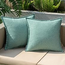 EMEMA Housse de Coussin Extérieure Imperméable en 50x50cm Taie d'oreiller Doux avec Surface Hydrofugfe de Jardin Balcon Décoratif pour Salon Chambre Lot de 2 Cyan