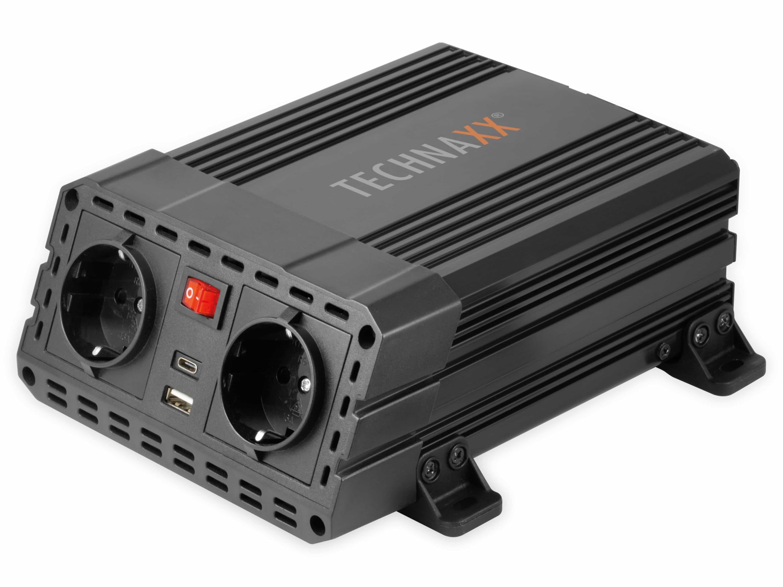 Technaxx Przetwornica samochodowa 12 V na 230 V, 600 W, moc ciągła, moc 1200 W, certyfikat TÜV Rheinland, inwerter samochodowy z 2 x Schuko i 2 x USB 3,1 A – Przetwornica napięcia do samochodu
