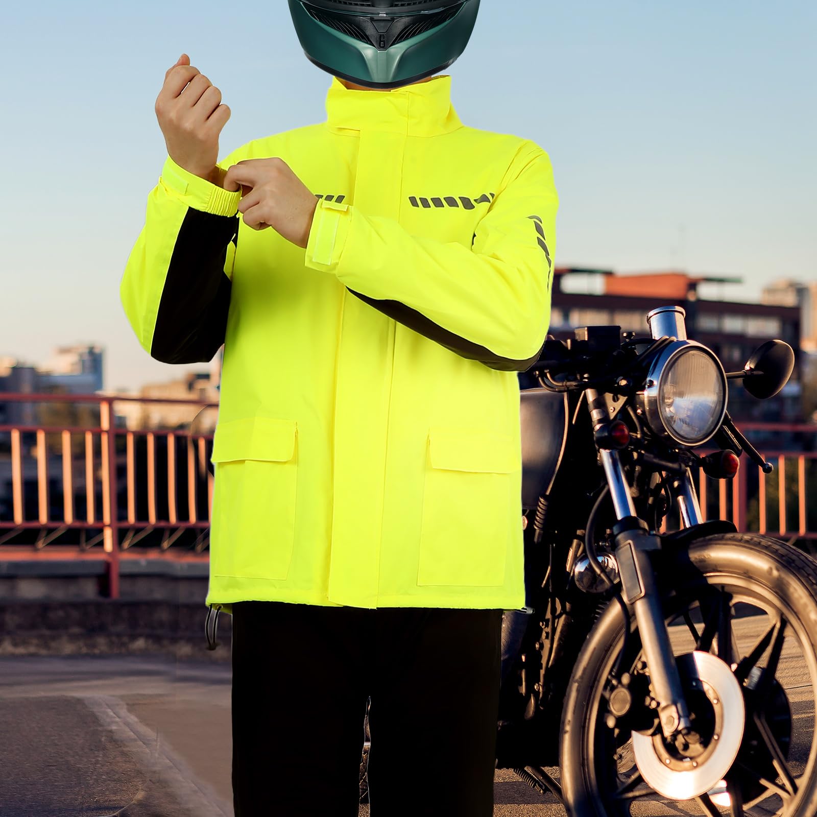 Healeved Męski Zestaw Przeciwdeszczowy Do Motocykla z Odblaskową Kurtką Spodniami i Ochraniaczami Buty Dwuczęściowy Ciężki Deszcz i Nocną Jazdę