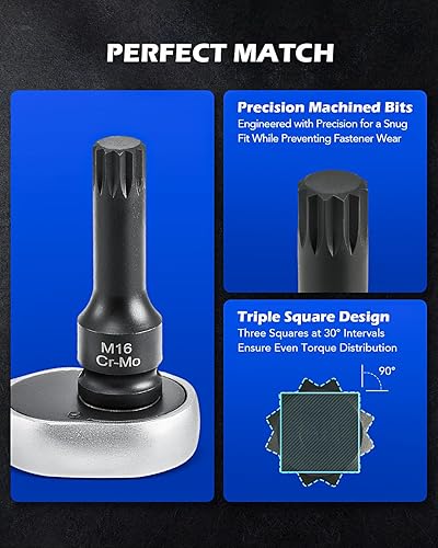 Miniatura 4 de Orion Motor Tech XZN - Juego de llaves de vaso cuadrado triple, 8 piezas de 12 pulgada de impacto de triple punta cuadrada con métrica M5 M6 M8 M10