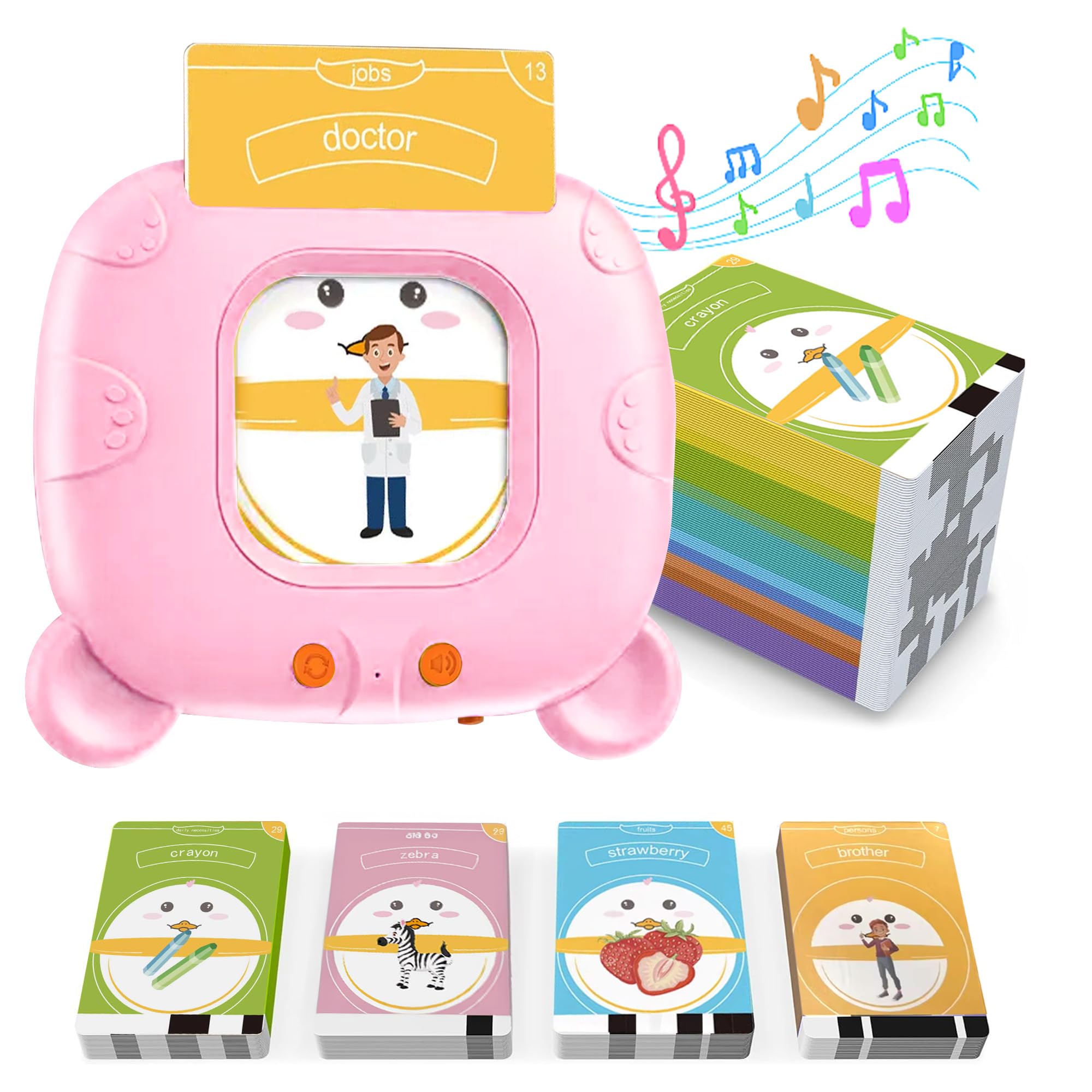 Talking Flash Cards for Toddlers,Montessori Speech Therapy,Sensory Early Educational Learning Toys for Autistic Children,112 Extra Thick Cards 224 British English words for Age 2-6 (Pink, 224 Words)