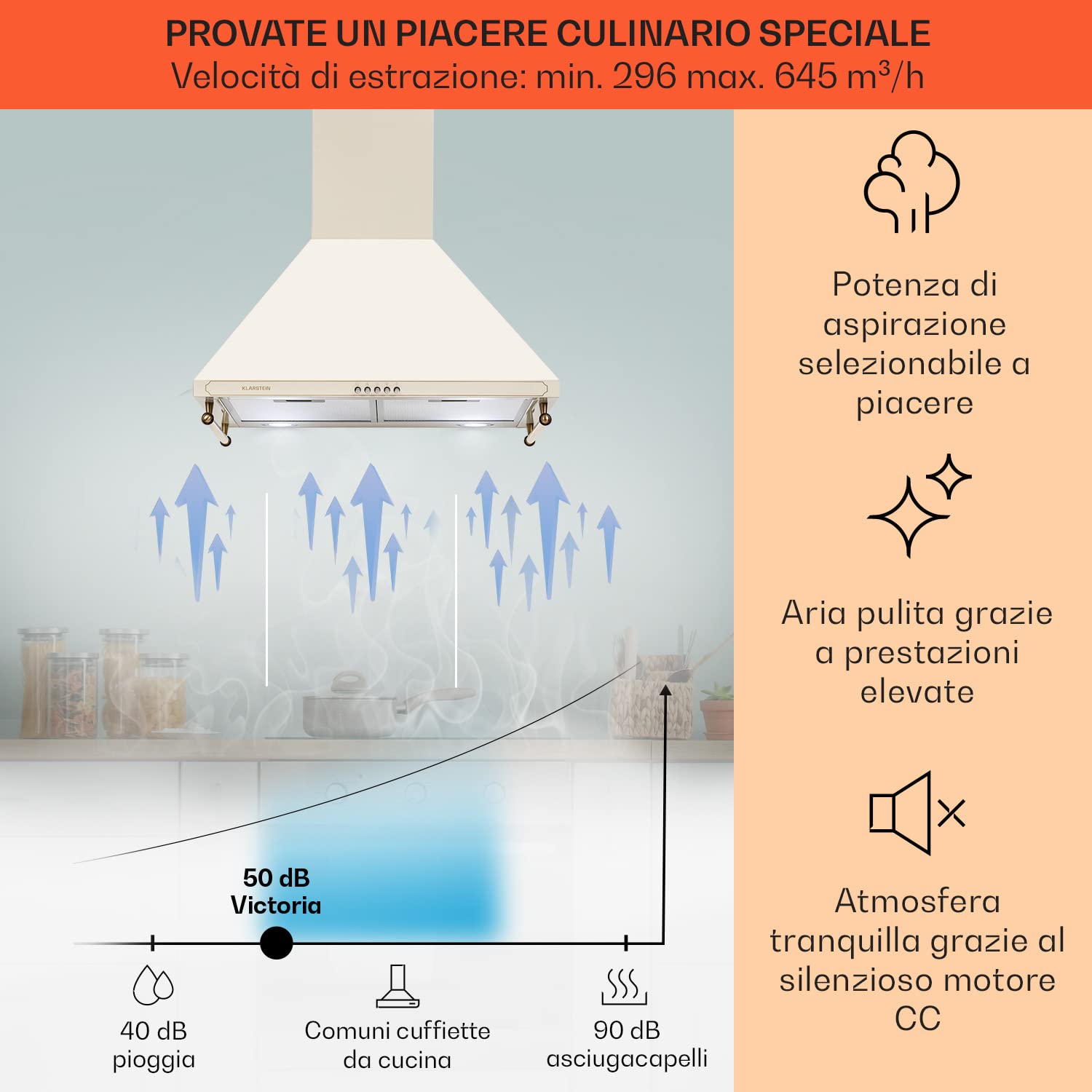Klarstein Cappa Aspirante 60 cm Angolo Cucina Smart Silenziosa Filtro Antigrasso Alluminio Lavabile Lavastoviglie LED