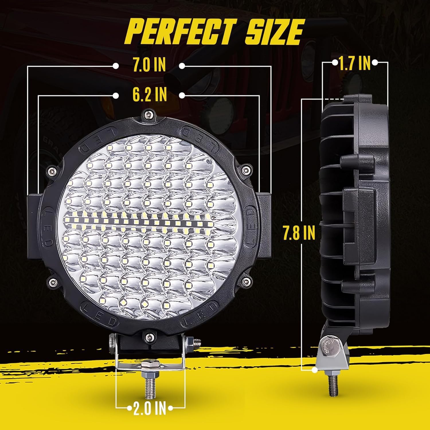 7 Inch Round LED Off Road Lights, 210W 10000lm LED Work Lights for Truck Jeep ATV UTV RV SXS Offroad Car Driving Headlight, Off-Roading Fog Tractors Lights Flood Spot Beam, 2 Pack