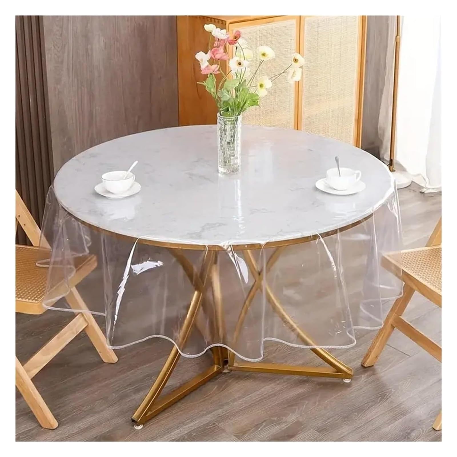 Tablecloth Round Tablecloth Plastic Protective Sleeve Oil Proof Transparent Multiple Sizes(150cm-59inch)