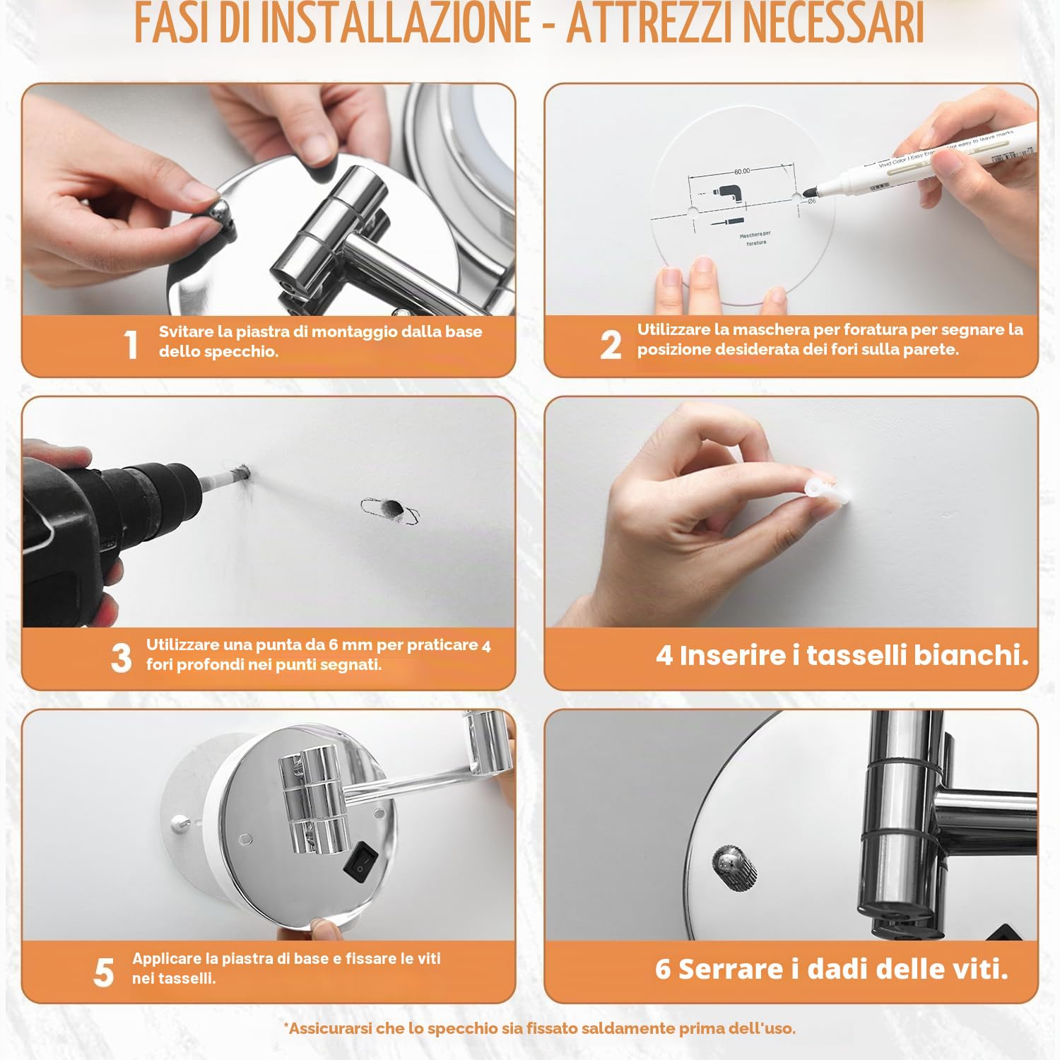 Auxmir Specchio da Parete, Ingrandimento 1X/30X, Specchio Trucco con Luci a 3 colori, Luminosità Regolabile, Specchio Bagno, Girevole a 360°, Alimentatore a Spina, Spegnimento Automatico, per Bagno