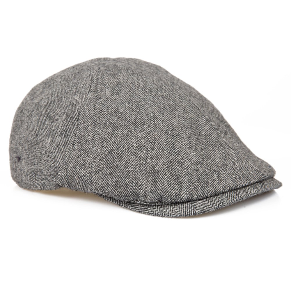 Senlak Men's Grey Herringbone Flat Cap - England, Anglo-Saxon, White Dragon