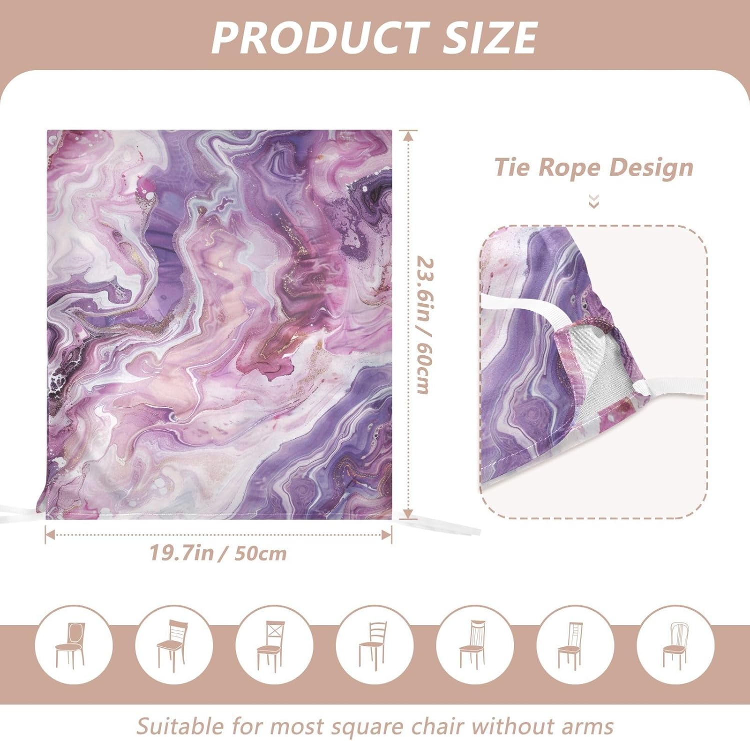 ALAZA Purple Pink Marble Chair Back Cover Set of 6, Washable Reusable Removable Chair Slipcovers Decorative Chair Cover for Home Kitchen Wedding Party