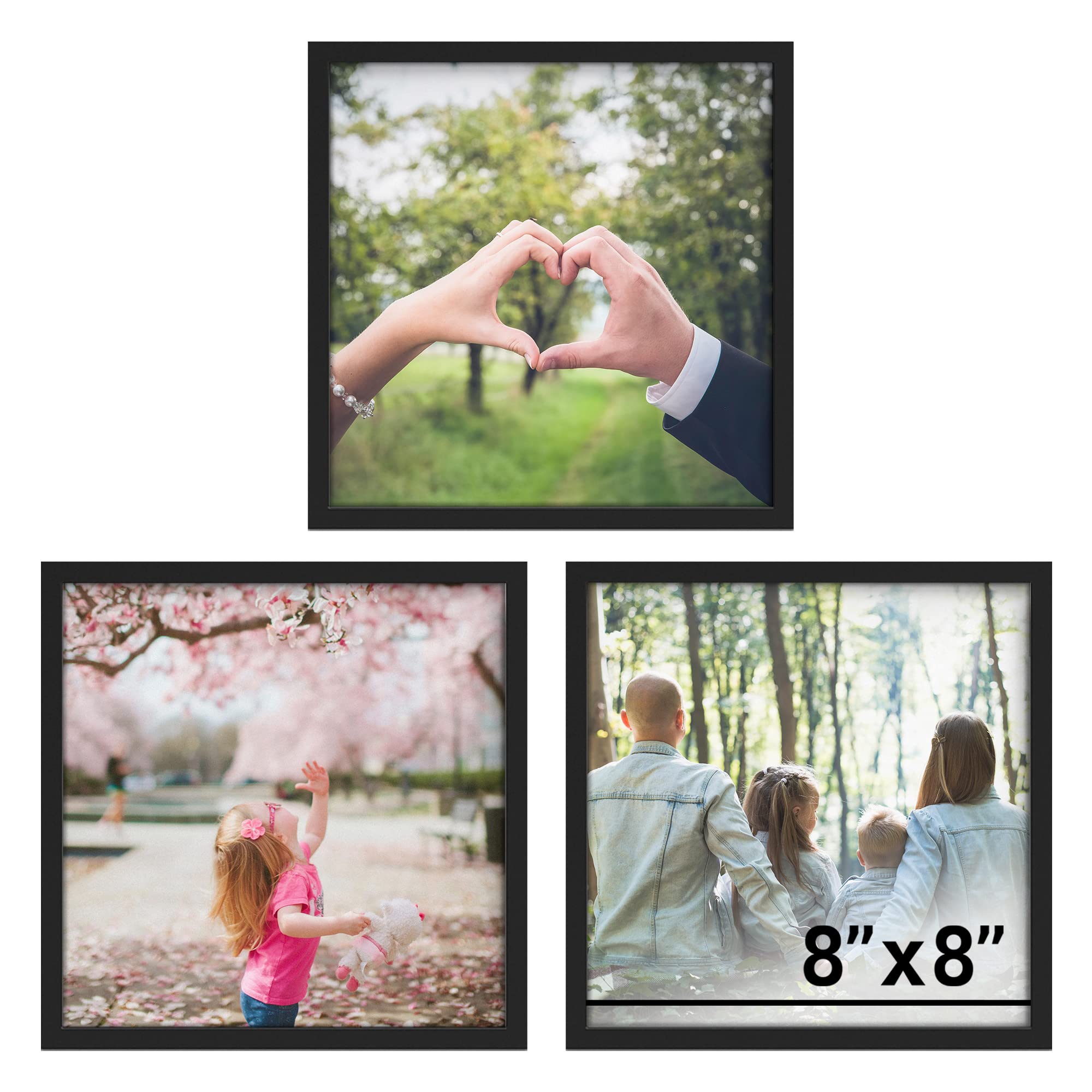 SIGNLEADER Custom Framed Wall Art Gallery Print Set Collection, Choose Up to 15, Personalized Vinyl Photo Frame, Wedding, Family, Baby, Pets, Nursery for Living Room, Bedroom, Office - 8"x8"x3 BLACK