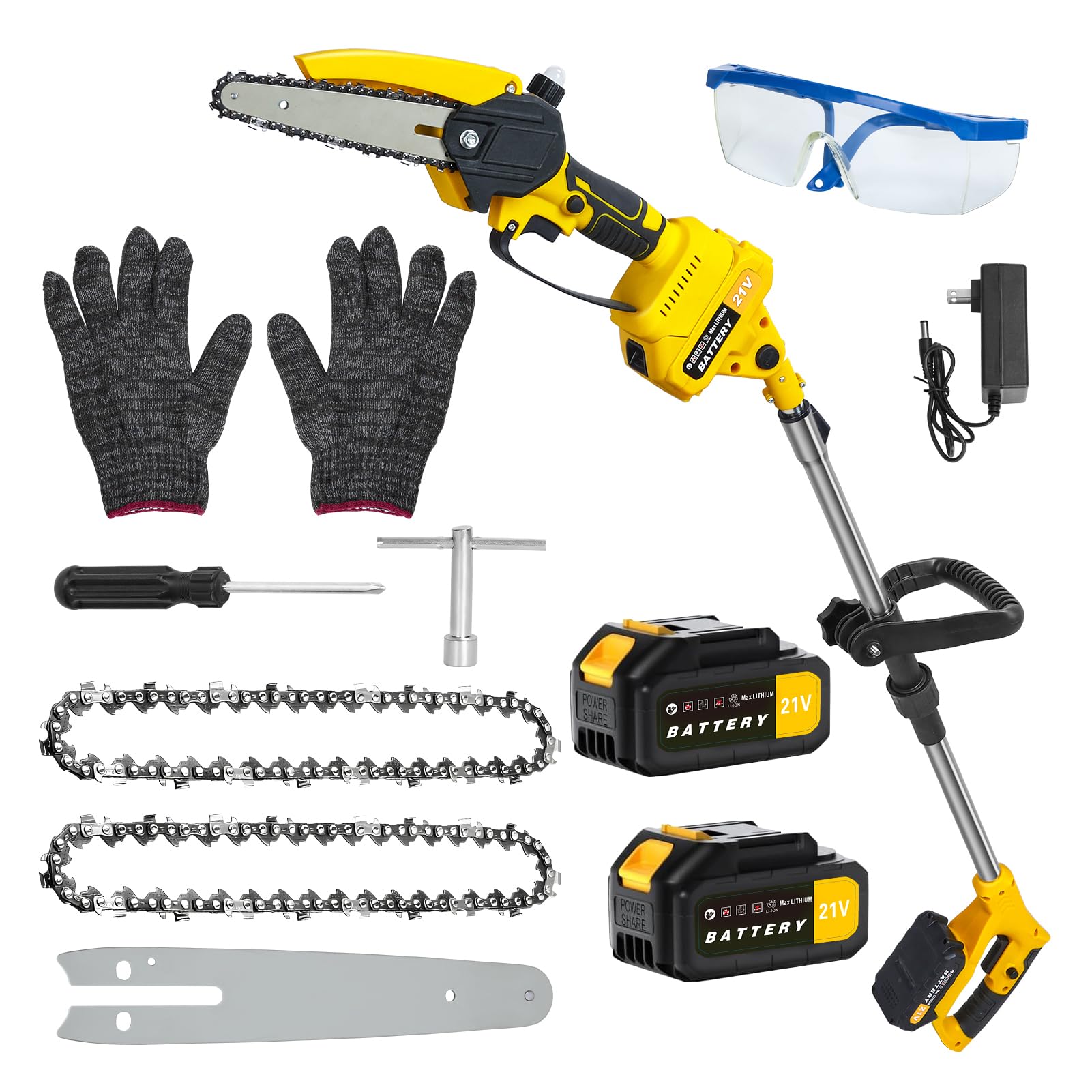 2-in-1 Cordless Pole Saw & Mini Chainsaw, 21V Brushless Electric Chain Saw, 15cm Bar, 30-180m Telescopic Pole, 2X 1500mAh Batteries, Electric Chainsaw Cordless for Wood Cutting Trimming Branch