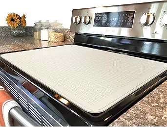 Stove Top Cover for Electric Stove - Silicone Stove Mat for Glass Top, Glass Cooktop Protector, XL Dish Drying Mats For Kitchen,Oven Covers for Electric Stove (Beige,30 x 21)