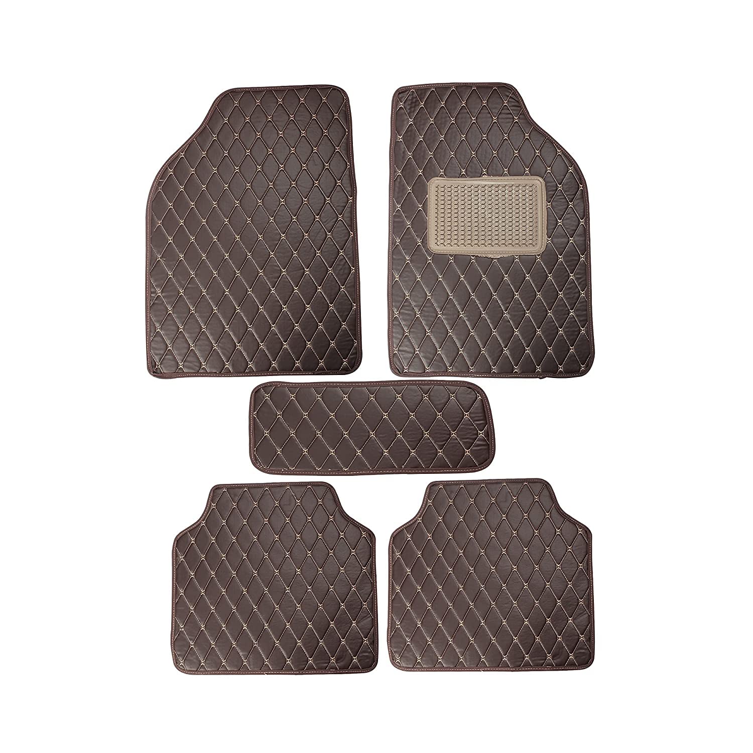 Euro Care 2D Luxury Leatherette Car Floor Mats Compatible with Nissan Micra -(Brown Set of 5)