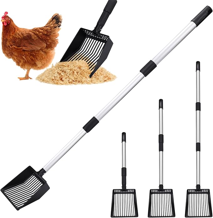 BABORUI Metal Chicken Poop Scooper, Stretchable Litter Scooper for Chicken(21 to 39.5 Inch), Detachable Stainless Steel Chicken Coop Cleaning Tools, Heavy Duty Poop Shovel for Chicken Coop Accessories