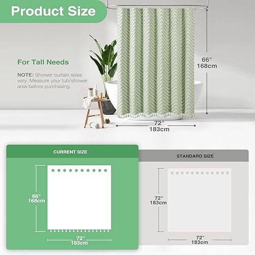 Vista 250 de Dynamene - Cortina de ducha, bohemia y rústica con rayas con chebrón en relieve, cortina texturizada para decoración de baño, juego de cortina A.