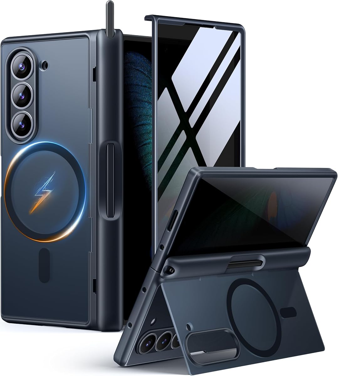 MOBOSI for Z Fold 6 Case with Privacy Screen Protector [Compatible with Magsafe], [Built-in Kickstand&Full Body Hinge Protection] Shockproof Phone Cover for Samsung Galaxy Z Fold6, Black