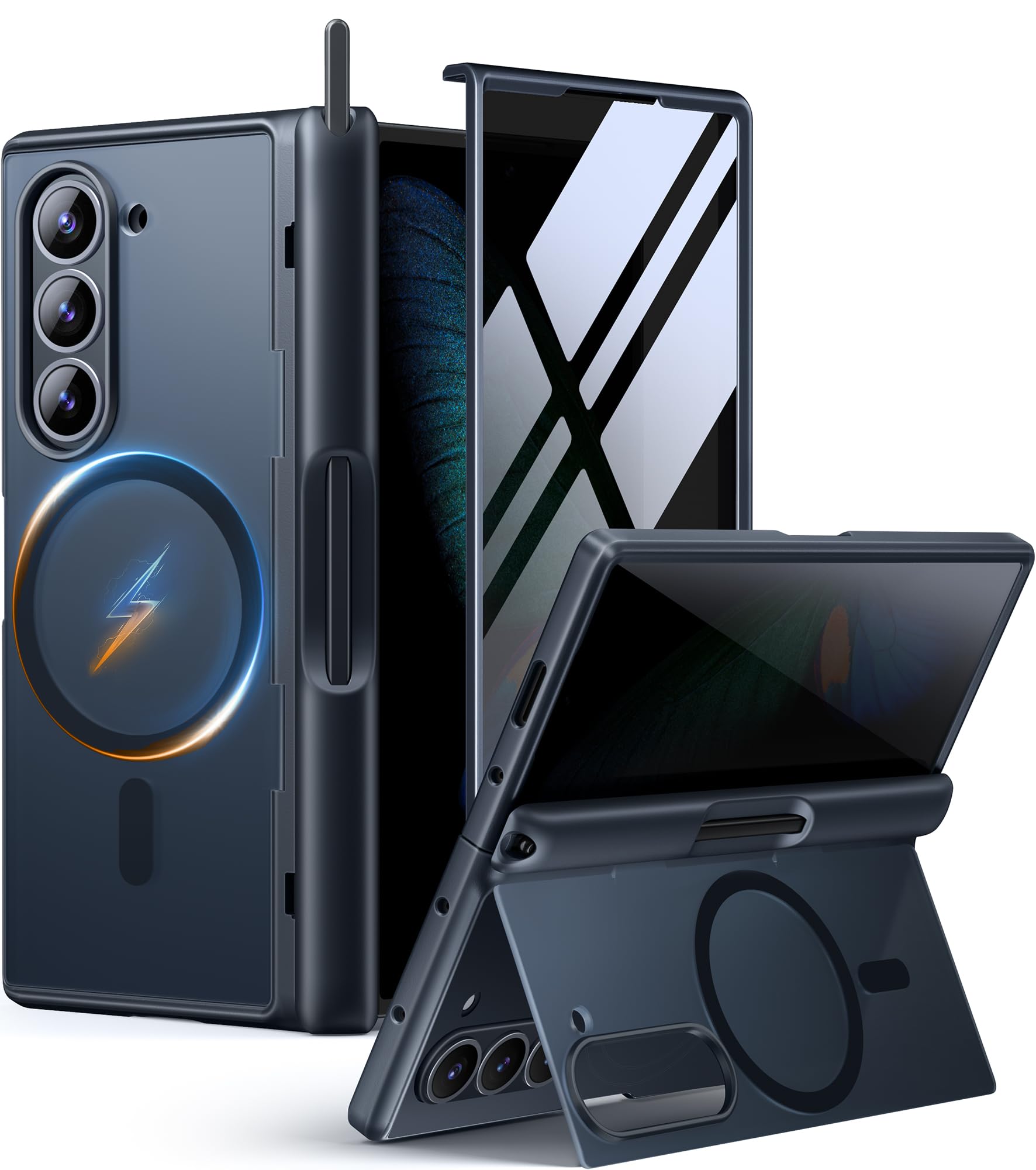 MOBOSI Upgraded for Samsung Galaxy Z Fold 6 Case [Compatible with Magsafe], [Built-in Kickstand & Screen Protector & Hinge Protection] Shockproof Phone Case for Z Fold6 with S Pen Slot, Privacy Black