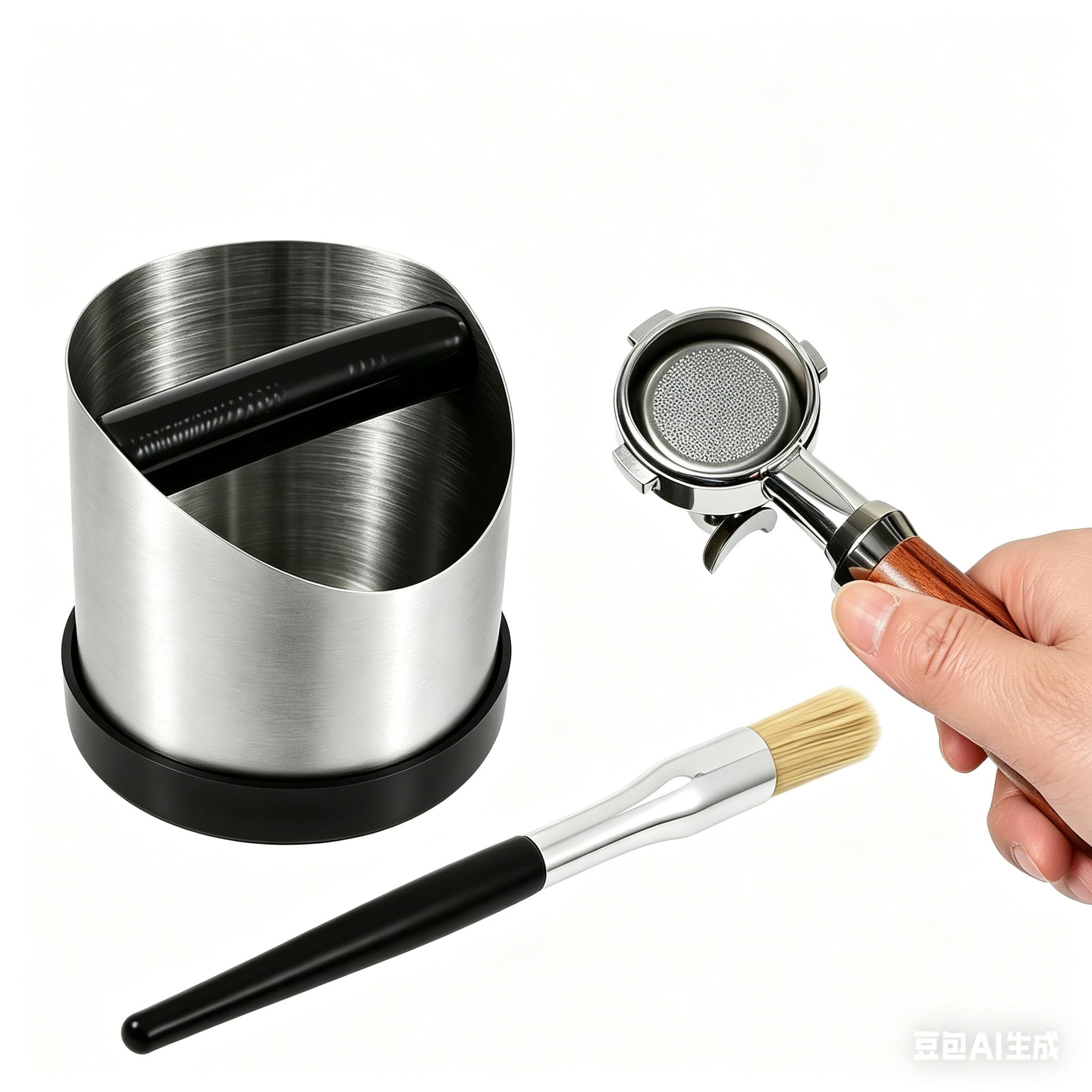 YUEKUNTJ Coffee Knock Box with Brush, Stainless Steel Espresso Knock Box, Coffee Grounds Container with Non Slip Base, Espresso Dump Bucket, Coffees Grind Bin Knocking Out Boxes for Bar Home