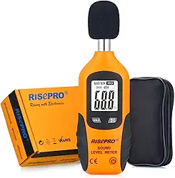 Medidor de decibel, RISEPRO® Medidor de nível de som digital 30 – 130 dB Audio Noise Measure Device Backlight MAX/MIN, Data Hold Auto Power Off Dual Ranges HT-80A