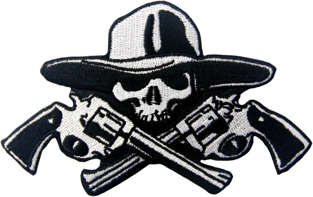 Skull with Guns Patch Embroidered Applique Iron On Sew On Emblem